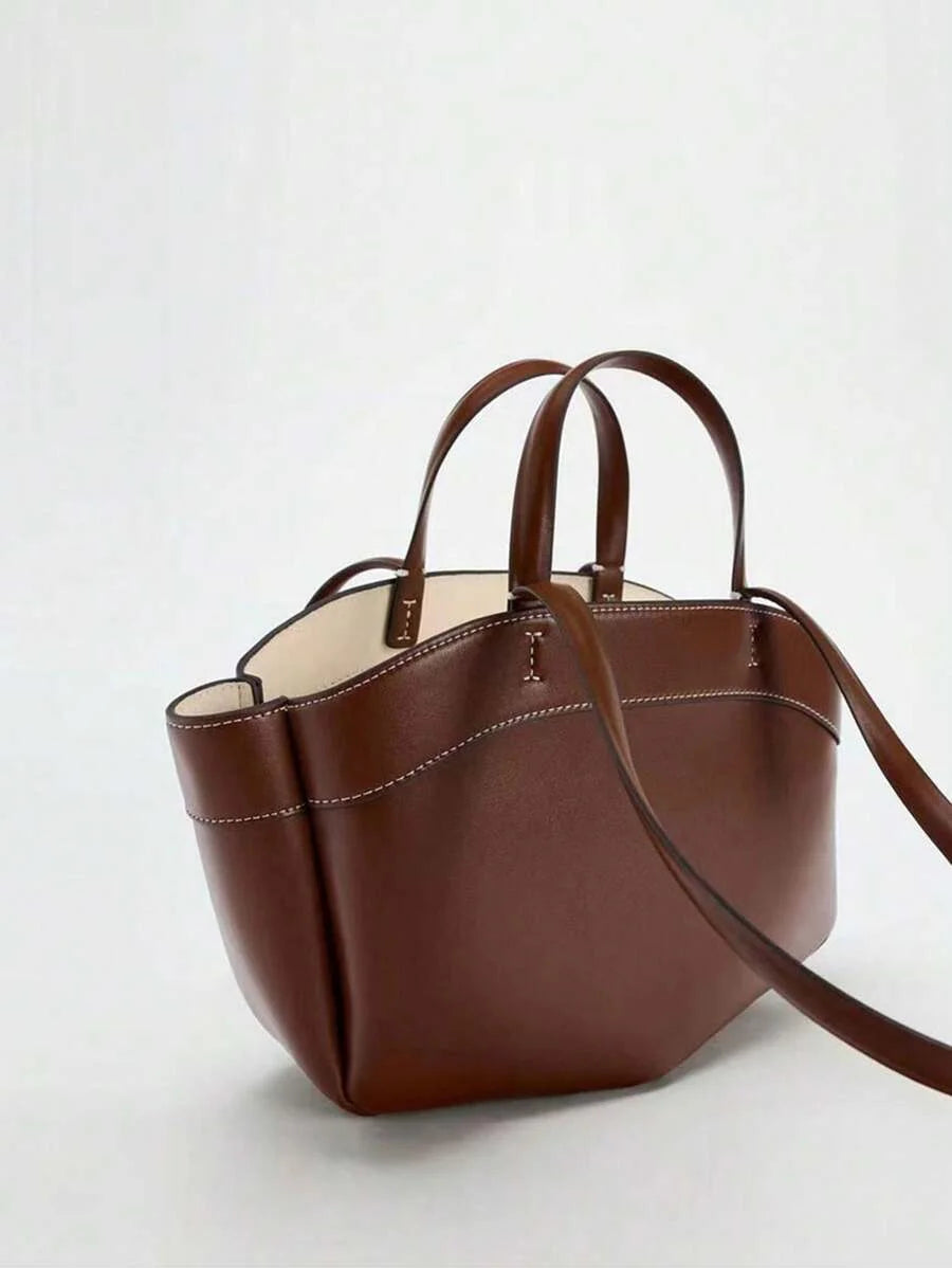 Womens Bag Autumn And Winter LargeCapacity PU Material Tote Bag Casual Simple Shopping Bag Brown