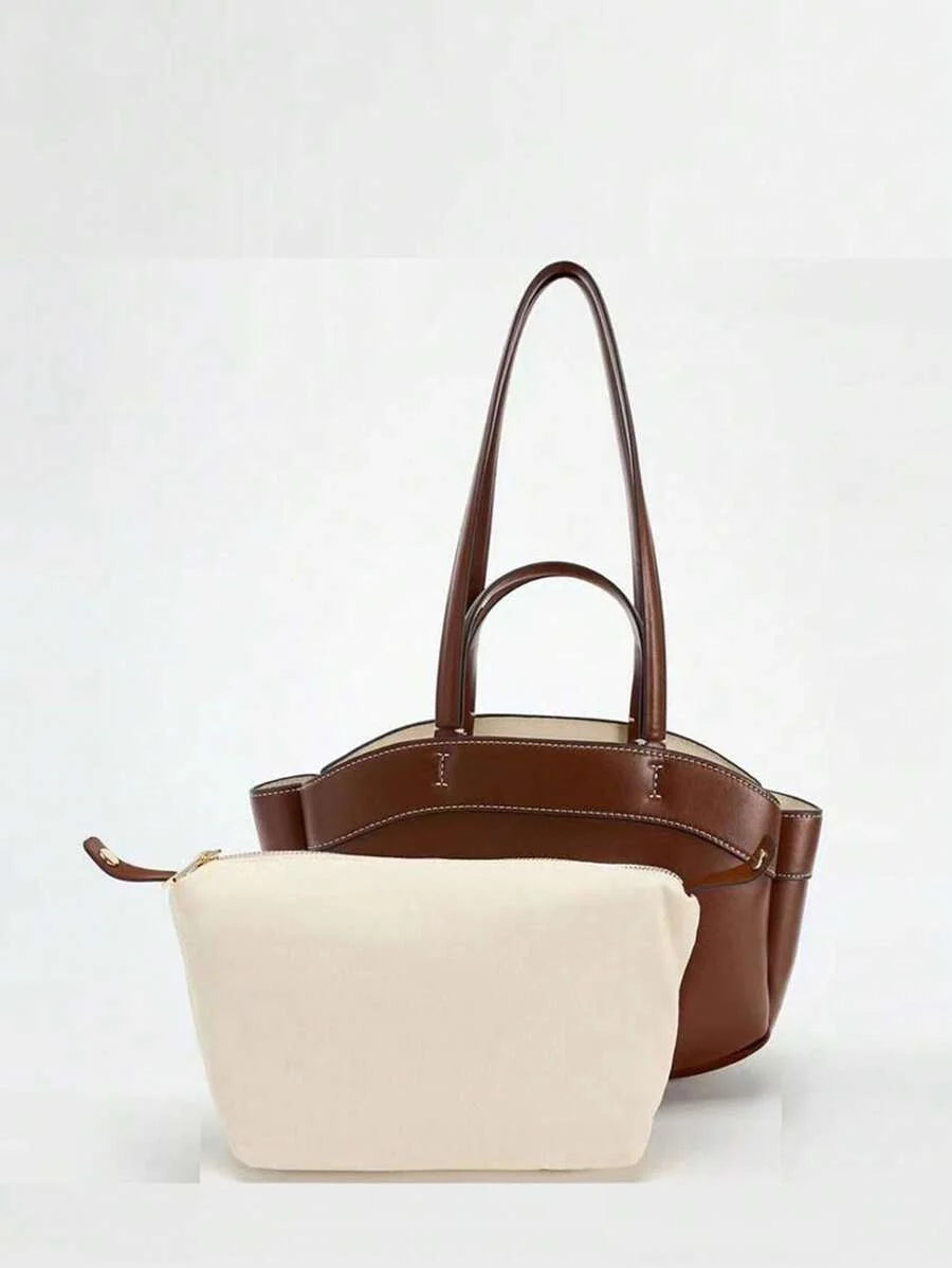 Womens Bag Autumn And Winter LargeCapacity PU Material Tote Bag Casual Simple Shopping Bag Brown