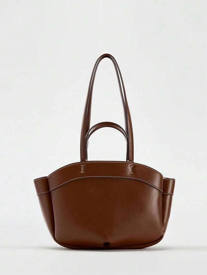 Womens Bag Autumn And Winter LargeCapacity PU Material Tote Bag Casual Simple Shopping Bag Brown