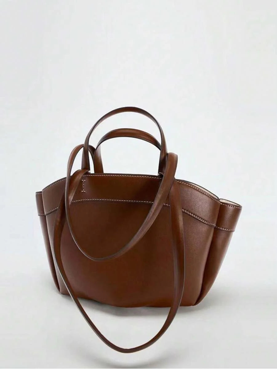 Womens Bag Autumn And Winter LargeCapacity PU Material Tote Bag Casual Simple Shopping Bag Brown