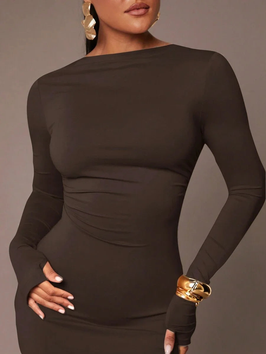 Womens Basic Inner Wear Slate Grey Sexy Deep Back CutOut Waist Ruched Fitted SkinFriendly Floor