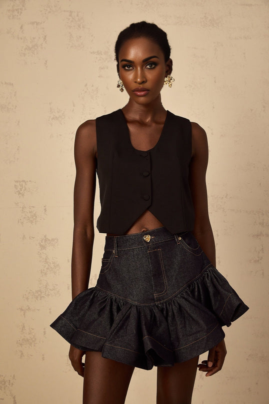 Womens black cropped top with lace panel detail