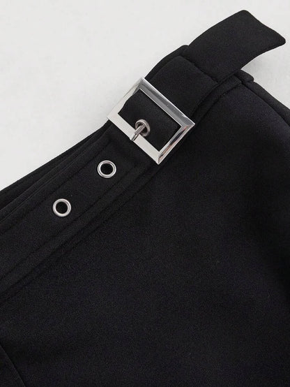 Womens Black Flared Pants With Eyelets Adjustable Waist Casual amp Office Wear