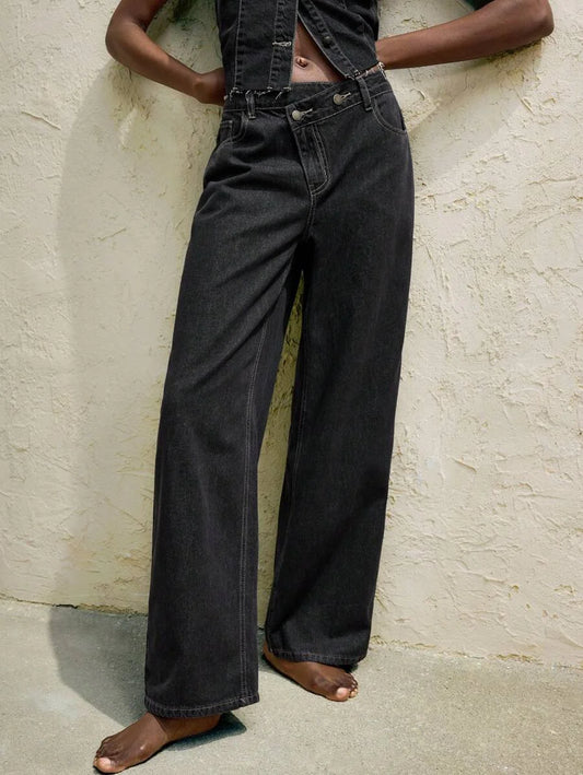 Womens Black Jeans Casual Low Rise Straight Pants Slimming Straight Pants