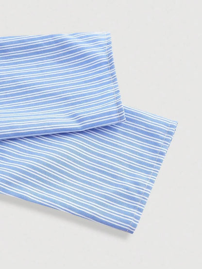 Womens Blue amp White Striped Turndown Collar FoldOver Long Sleeve Business Business Casual