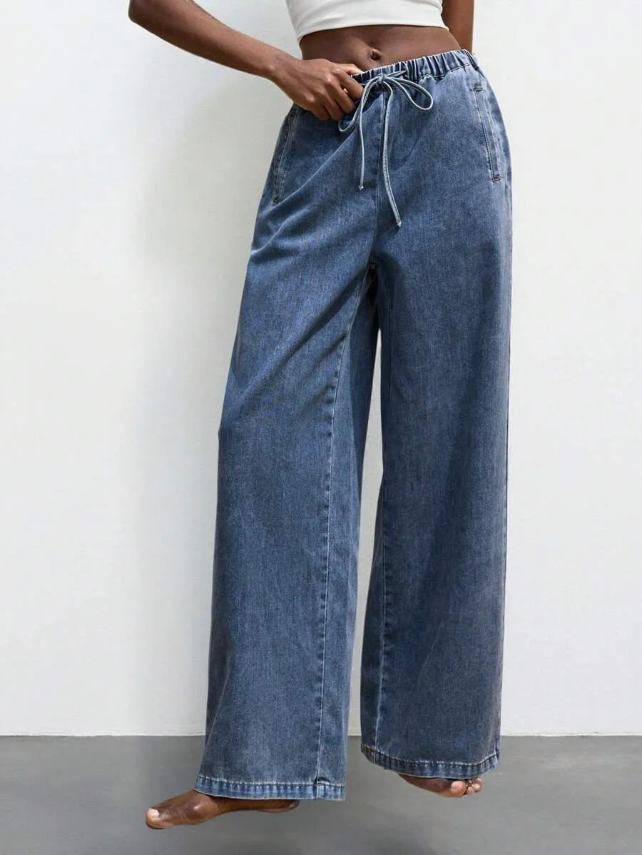 Womens Blue Jeans Comfortable Elastic Waistband Lightweight And Comfortable Denim Pants Suitable