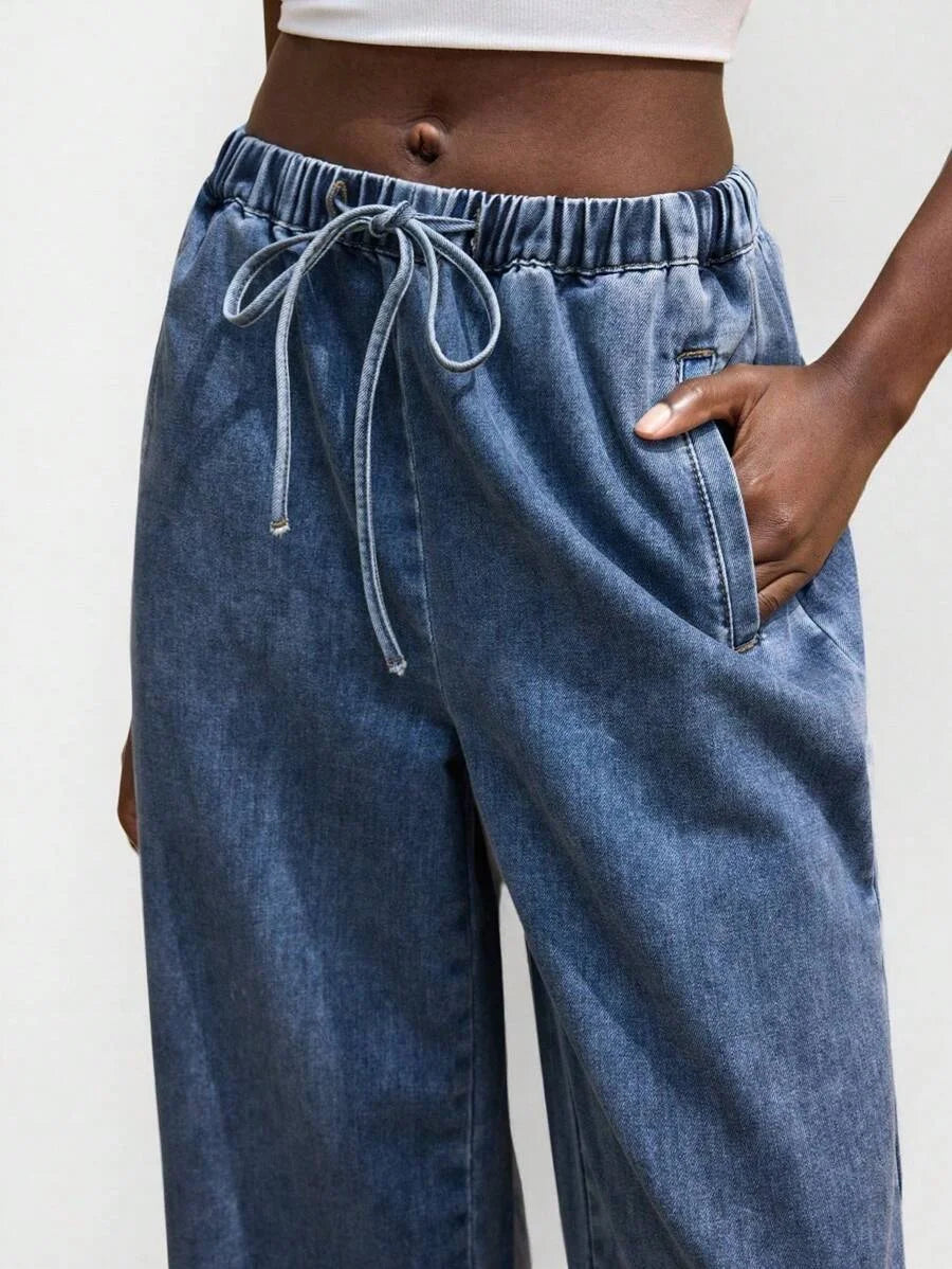 Womens Blue Jeans Comfortable Elastic Waistband Lightweight And Comfortable Denim Pants Suitable