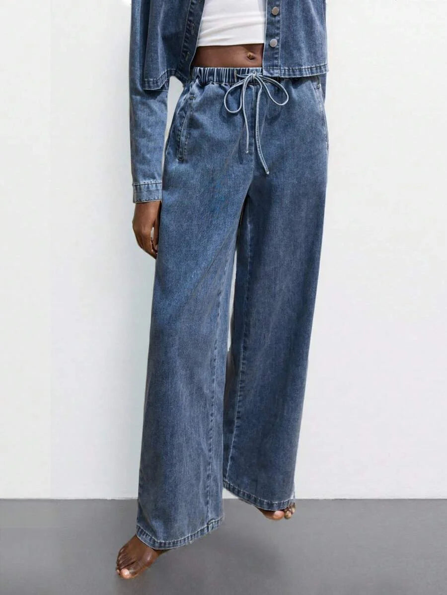 Womens Blue Jeans Comfortable Elastic Waistband Lightweight And Comfortable Denim Pants Suitable
