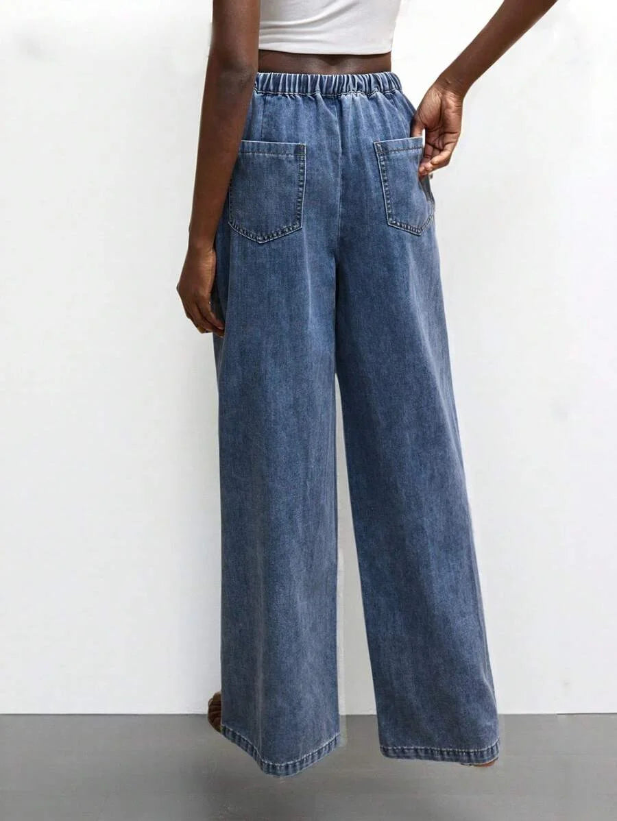 Womens Blue Jeans Comfortable Elastic Waistband Lightweight And Comfortable Denim Pants Suitable