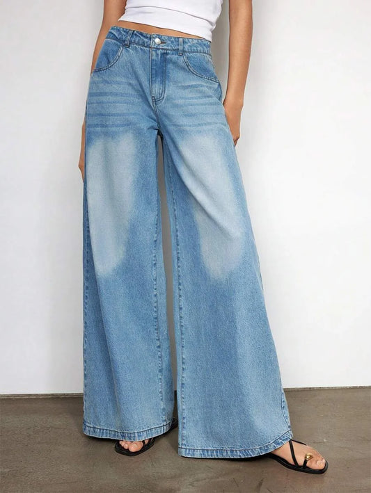 Womens Blue Jeans Low Waist Baggy Pants Summer Wide Leg Pants Cowgirl Outfits For Women