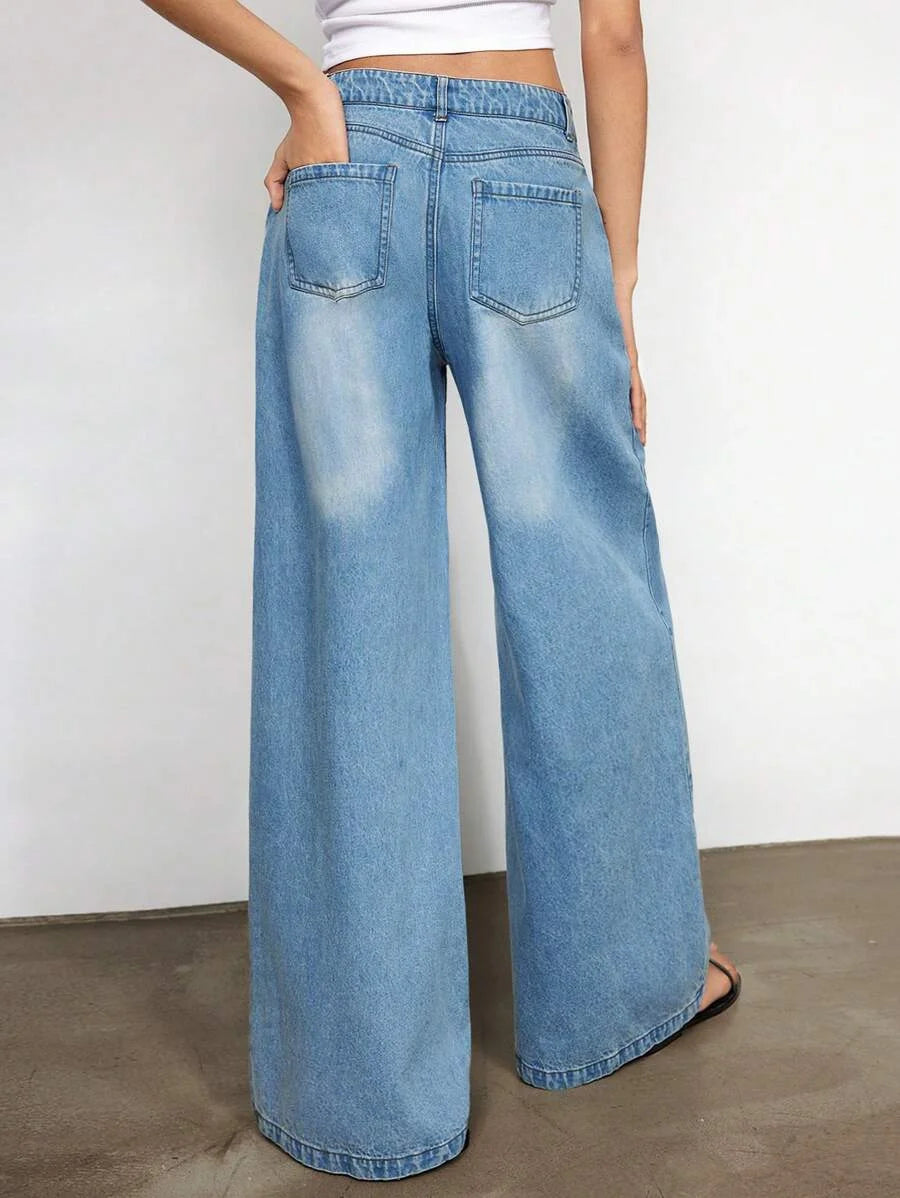 Womens Blue Jeans Low Waist Baggy Pants Summer Wide Leg Pants Cowgirl Outfits For Women