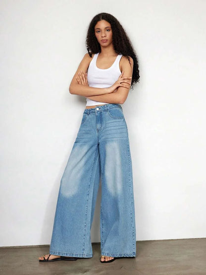 Womens Blue Jeans Low Waist Baggy Pants Summer Wide Leg Pants Cowgirl Outfits For Women