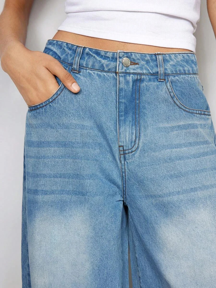 Womens Blue Jeans Low Waist Baggy Pants Summer Wide Leg Pants Cowgirl Outfits For Women
