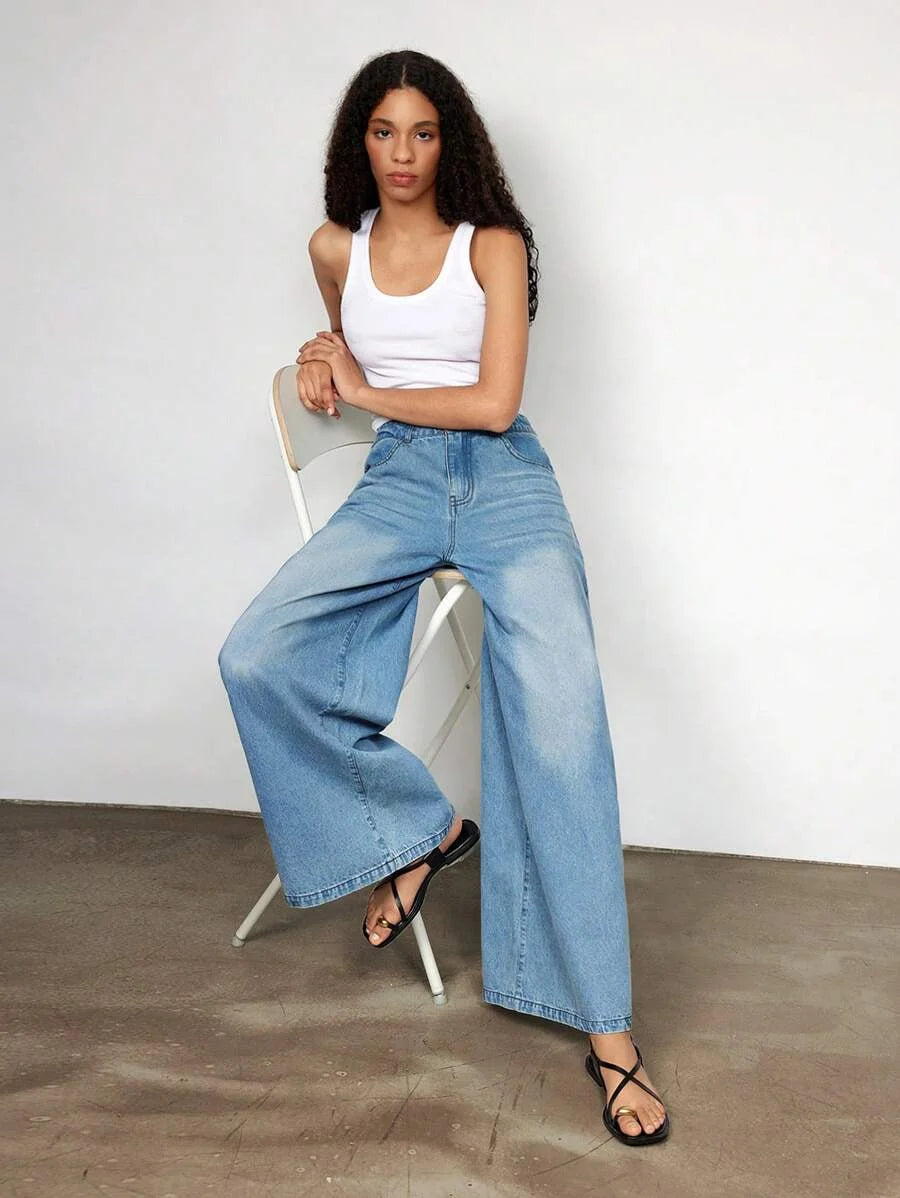 Womens Blue Jeans Low Waist Baggy Pants Summer Wide Leg Pants Cowgirl Outfits For Women
