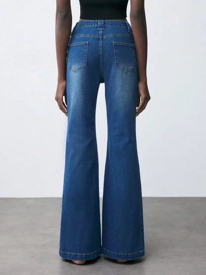 Womens Blue Stretchy Denim Slim Fit Flared Jeans