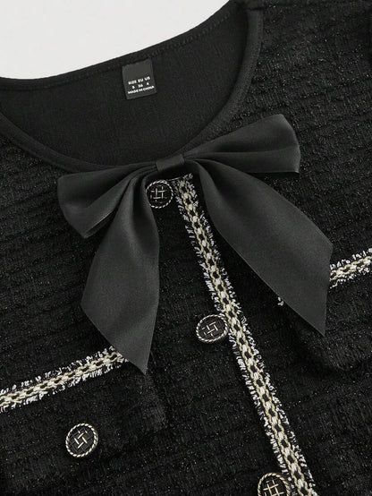 Womens Bow Decor Red Retro Knit Long Sleeve Mini DressNew Year Eve Dress DressHoliday DressWinter