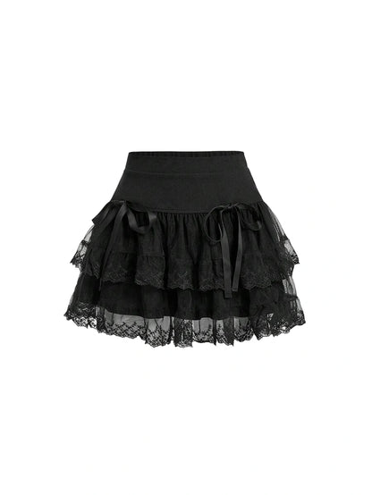 Womens Bow Decorated Mesh MultiLayered Skirt