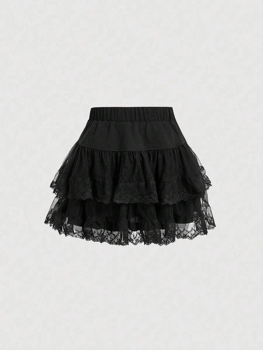 Womens Bow Decorated Mesh MultiLayered Skirt