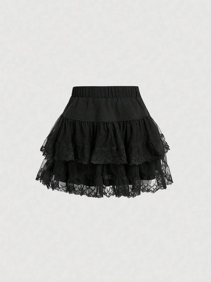 Womens Bow Decorated Mesh MultiLayered Skirt