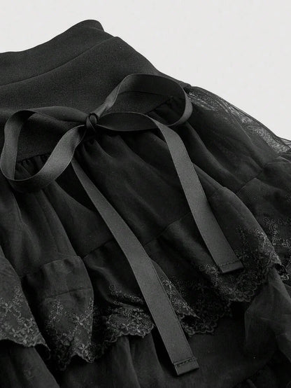 Womens Bow Decorated Mesh MultiLayered Skirt