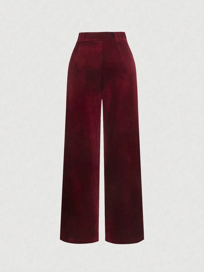 Womens Burgundy Velvet WideLeg Pleated PantsNew Years Women Outfit New YearValentine Clothes