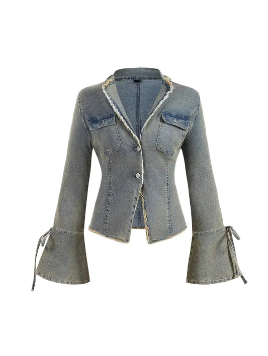 Womens Casual Denim Jacket With Fuzzy Cuff SingleBreasted Design For Autumn amp Winter