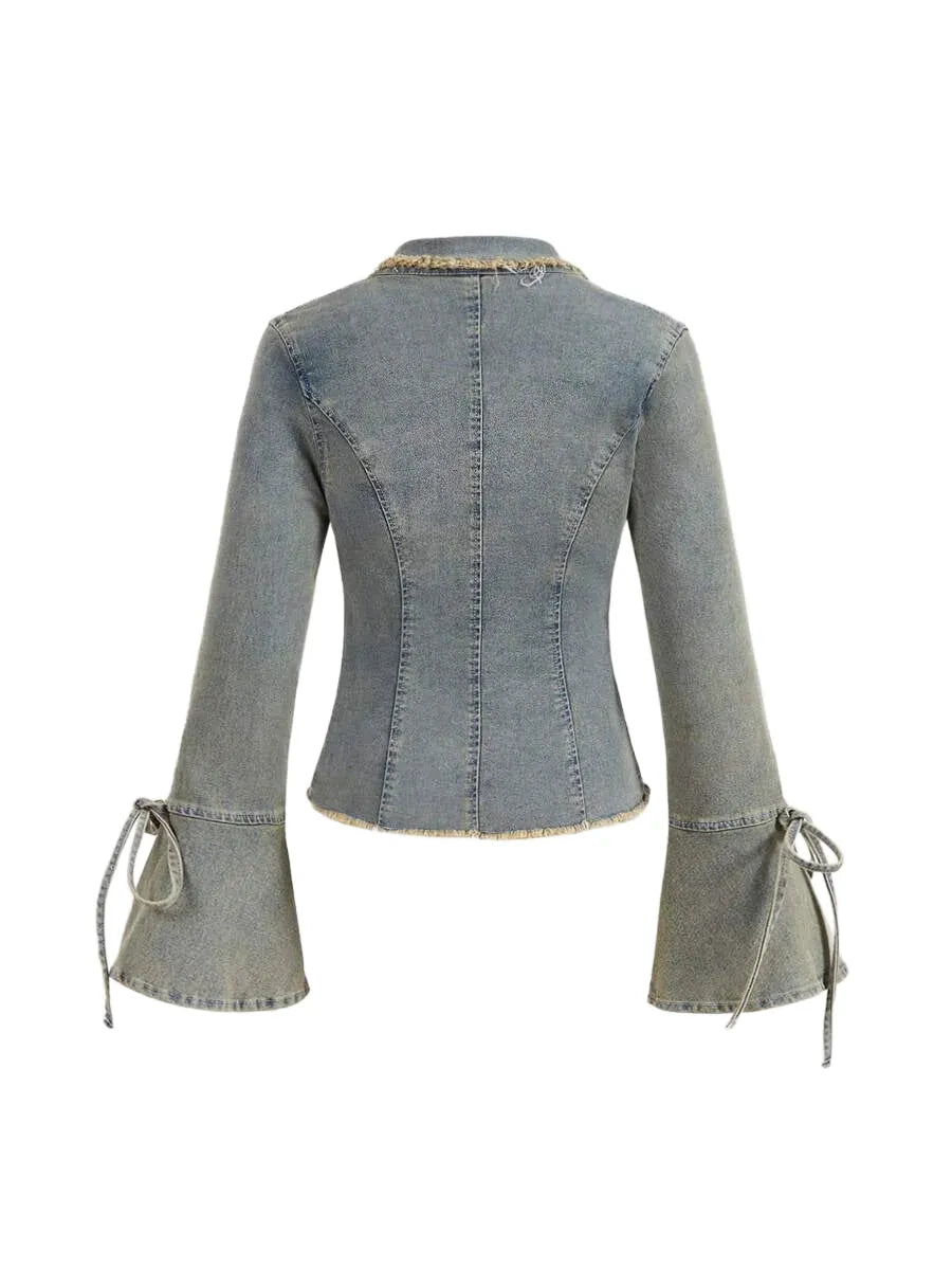 Womens Casual Denim Jacket With Fuzzy Cuff SingleBreasted Design For Autumn amp Winter