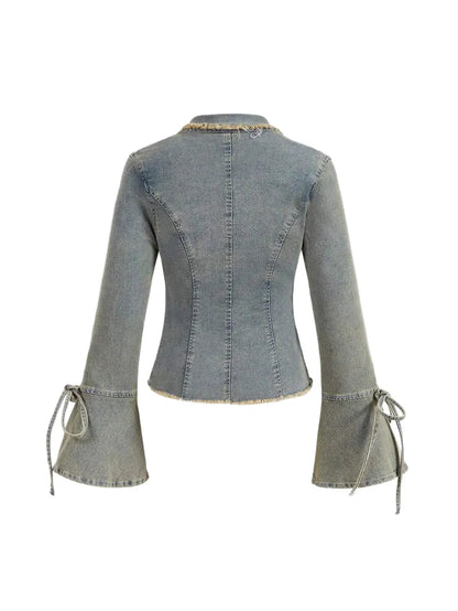 Womens Casual Denim Jacket With Fuzzy Cuff SingleBreasted Design For Autumn amp Winter