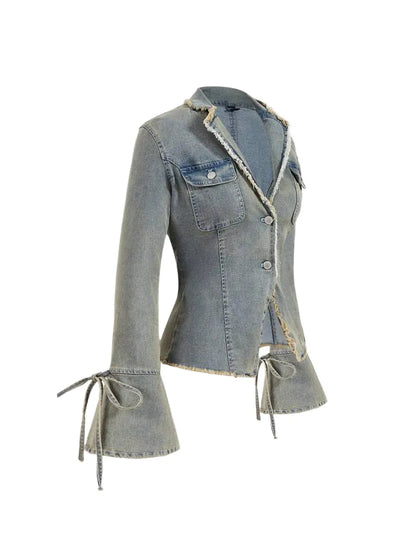 Womens Casual Denim Jacket With Fuzzy Cuff SingleBreasted Design For Autumn amp Winter