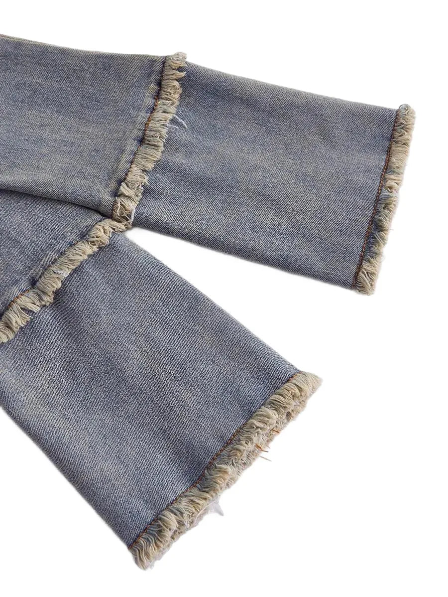 Womens Casual Frayed Denim Jacket Spring Autumn
