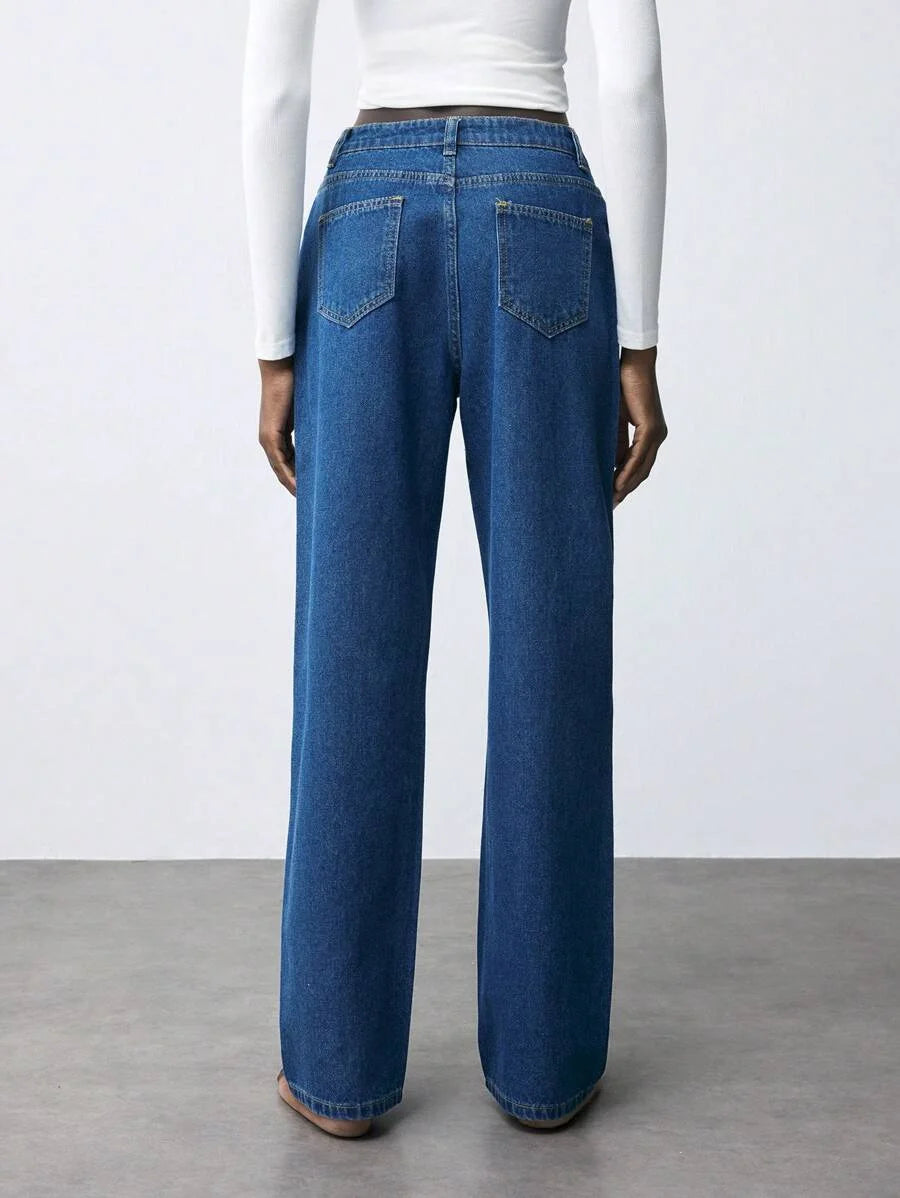 Womens Casual Rhinestone Embellished Slim Straight Leg Jeans Blue