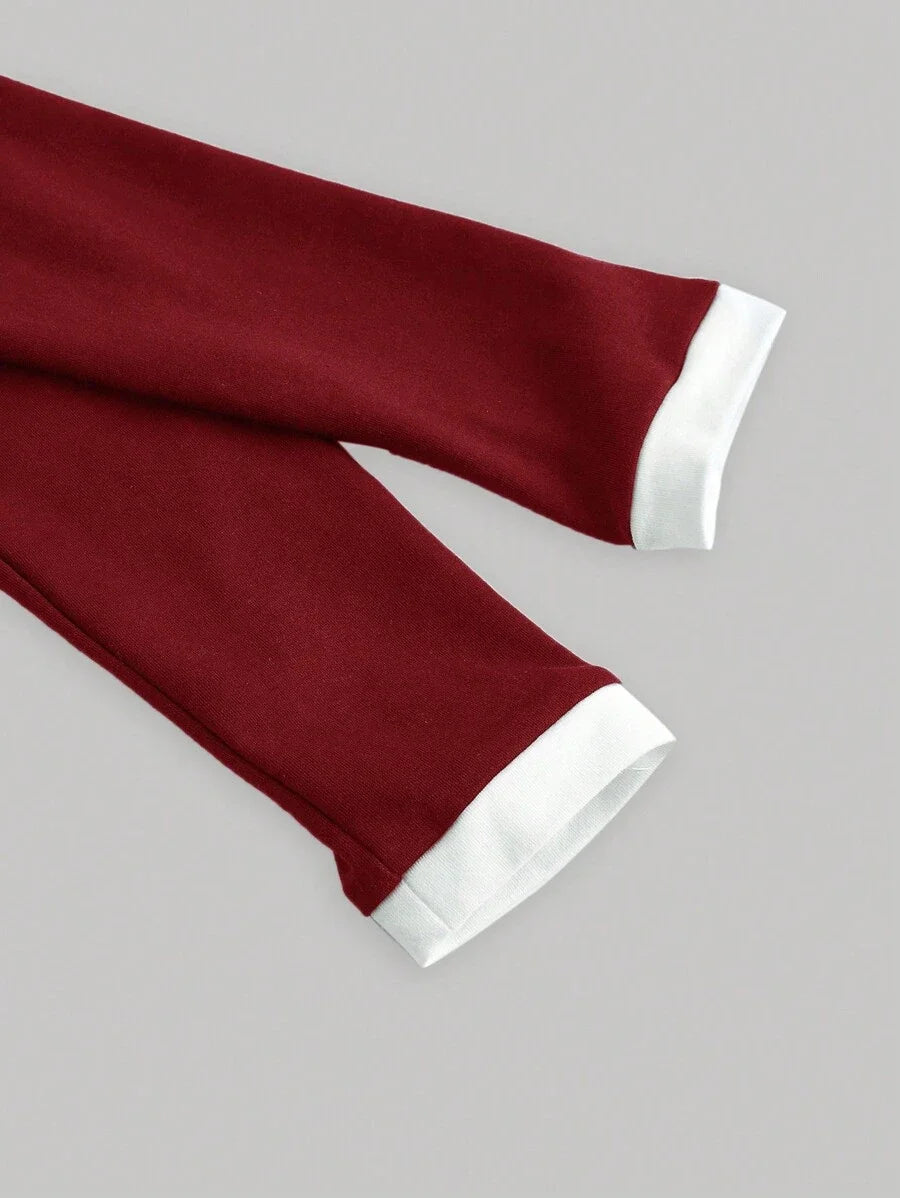 Womens Color Red White Belted Tennis TShirt Dress Back To School Long Sleeve Knit DressFall Women