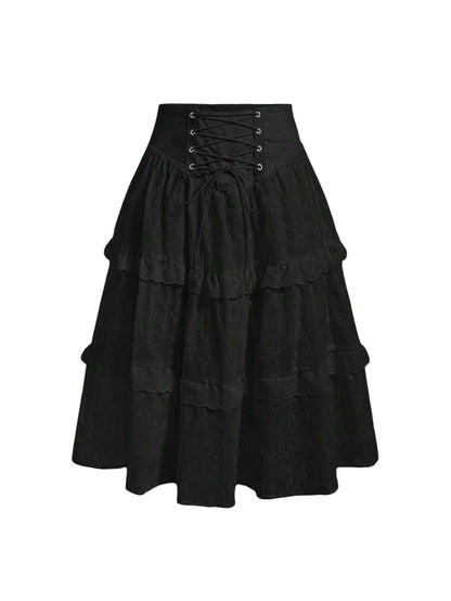 Womens Crisscross Strap Hollow Out Embroidery SkirtLong White Skirt