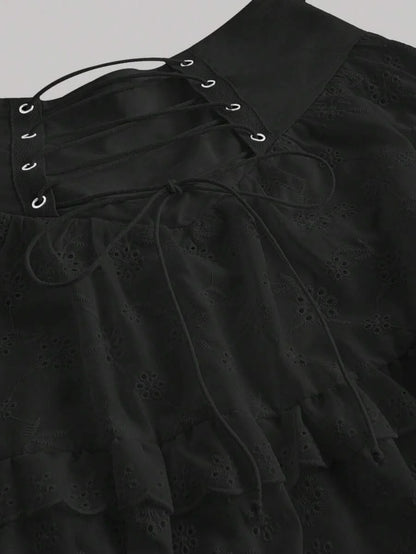 Womens Crisscross Strap Hollow Out Embroidery SkirtLong White Skirt