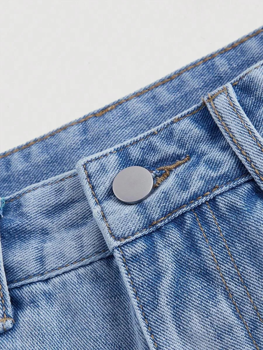 Womens Daisy Embroidery Rolled Hem Denim Shorts For Summer