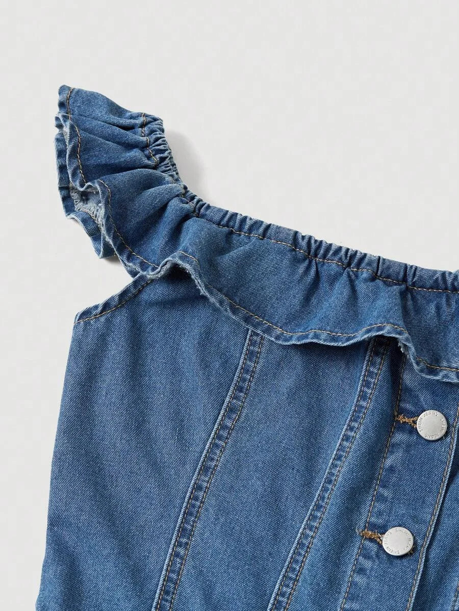 Womens Denim Bib Overalls amp Jumpsuit Casual Off Shoulder Shorts Blue