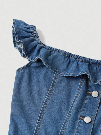 Womens Denim Bib Overalls amp Jumpsuit Casual Off Shoulder Shorts Blue