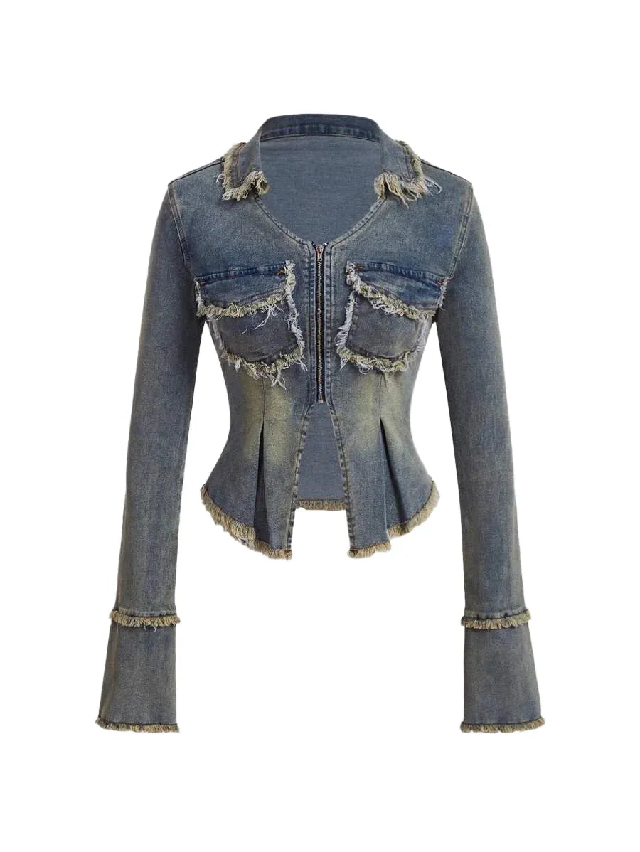 Womens Denim Jacket Minimalist Fashion Casual Suitable For Daily Wear
