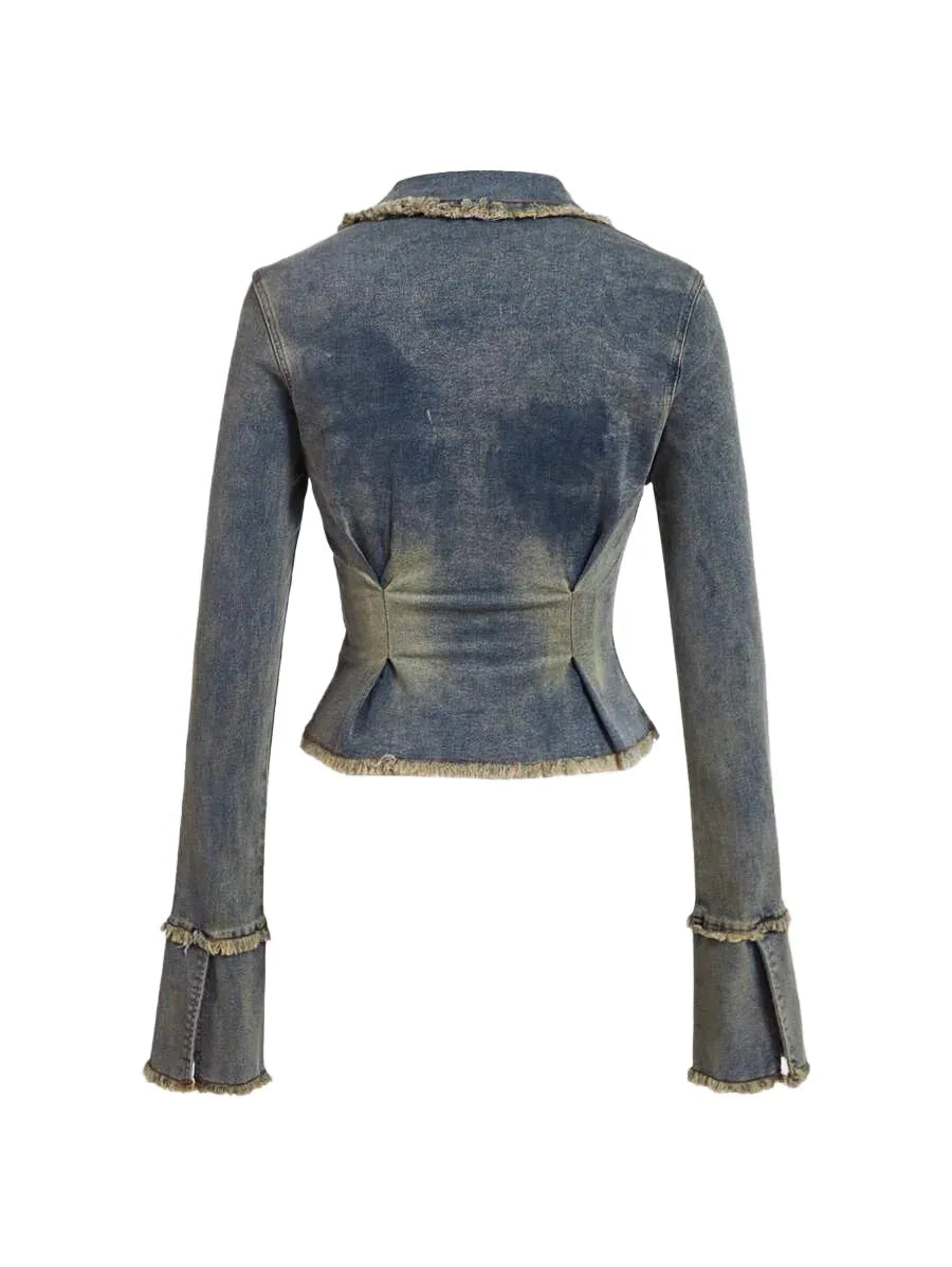 Womens Denim Jacket Minimalist Fashion Casual Suitable For Daily Wear