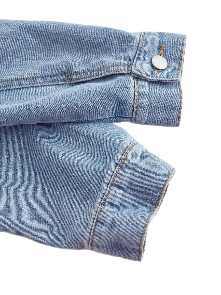 Womens Denim Jacket Sweet Long Sleeve Tie Hem Short Style Blue