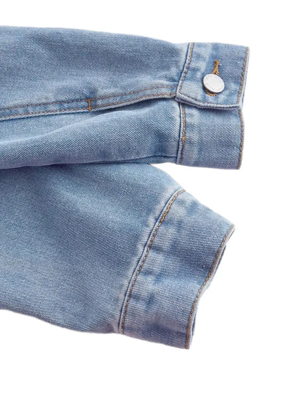 Womens Denim Jacket Sweet Long Sleeve Tie Hem Short Style Blue