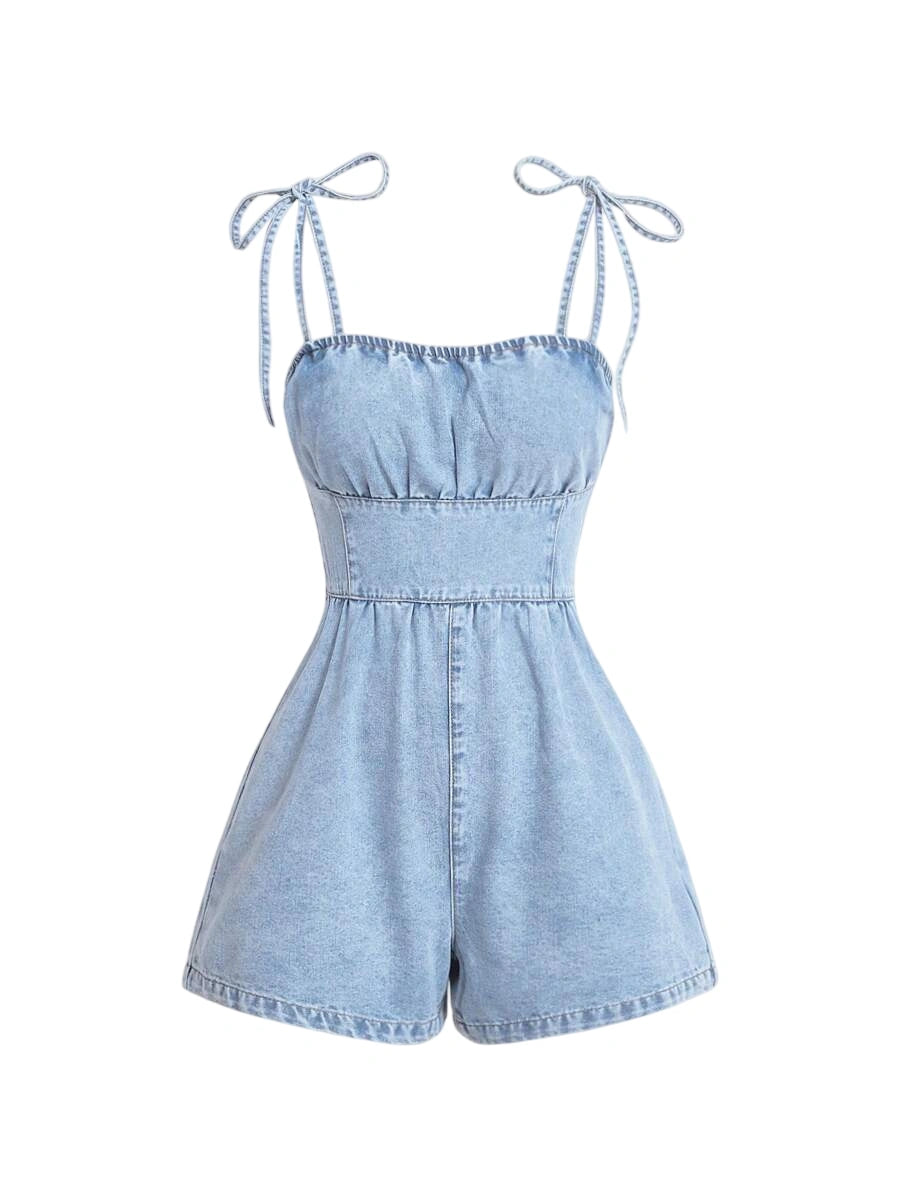 Womens Denim Jumpsuit Spaghetti Strap Casual Romper Simple amp Fashionable For Everyday Wear