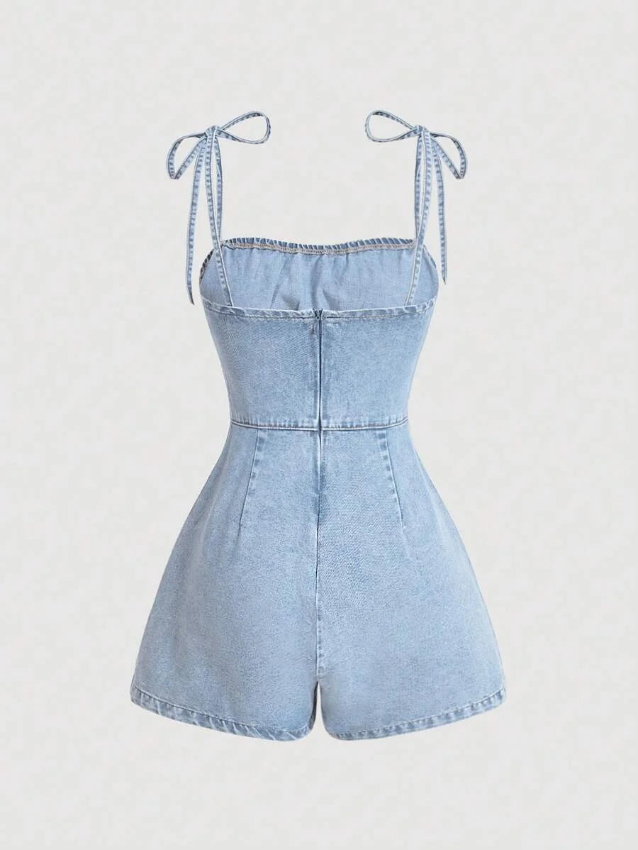 Womens Denim Jumpsuit Spaghetti Strap Casual Romper Simple amp Fashionable For Everyday Wear