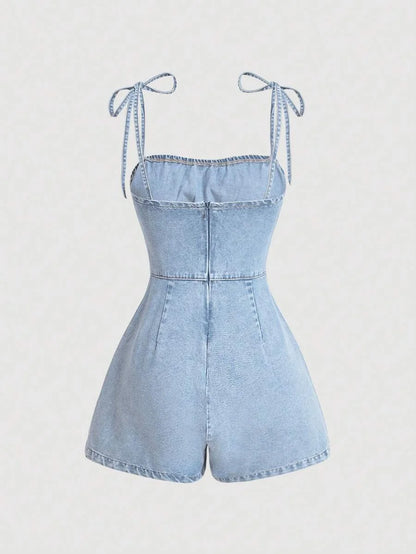 Womens Denim Jumpsuit Spaghetti Strap Casual Romper Simple amp Fashionable For Everyday Wear