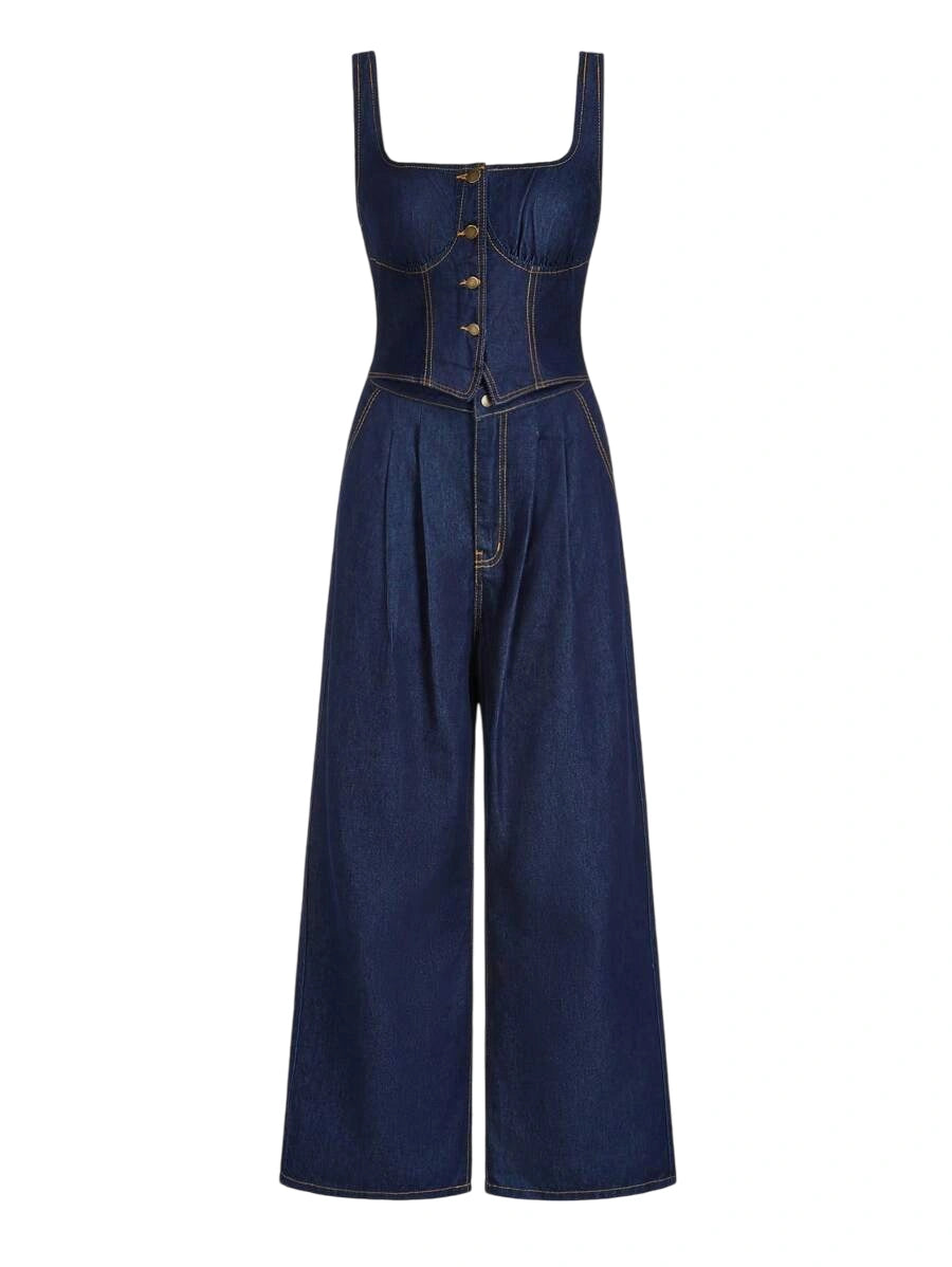 Womens Denim Overall Jumpsuit Casual Fitted BibAndBrace Jumpsuit Blue