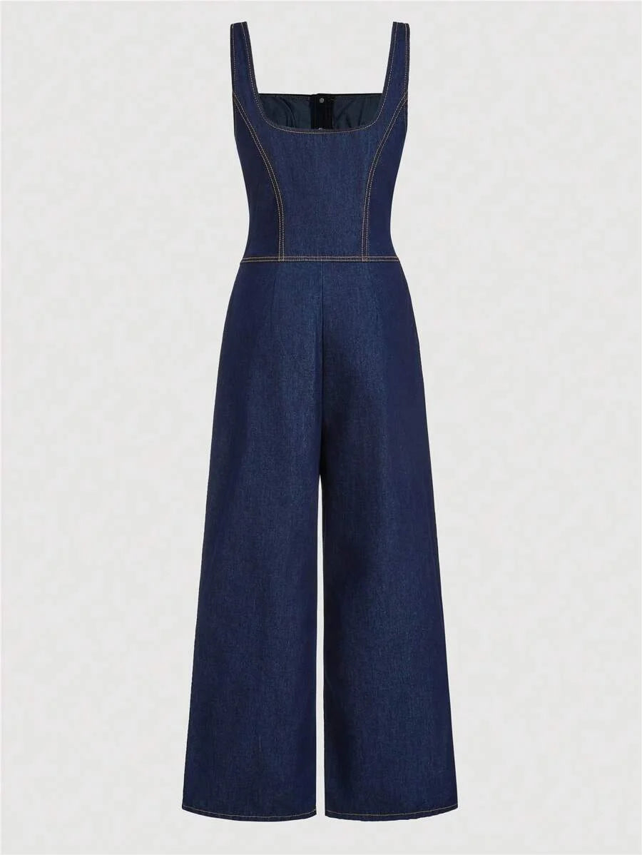 Womens Denim Overall Jumpsuit Casual Fitted BibAndBrace Jumpsuit Blue