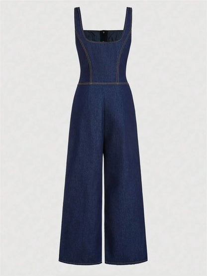 Womens Denim Overall Jumpsuit Casual Fitted BibAndBrace Jumpsuit Blue