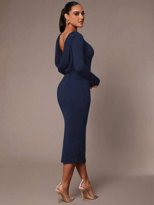 Womens Elegant And Gorgeous Autumn And Winter Draped Backless Long Sleeve Jumpsuit Ideal For Daily
