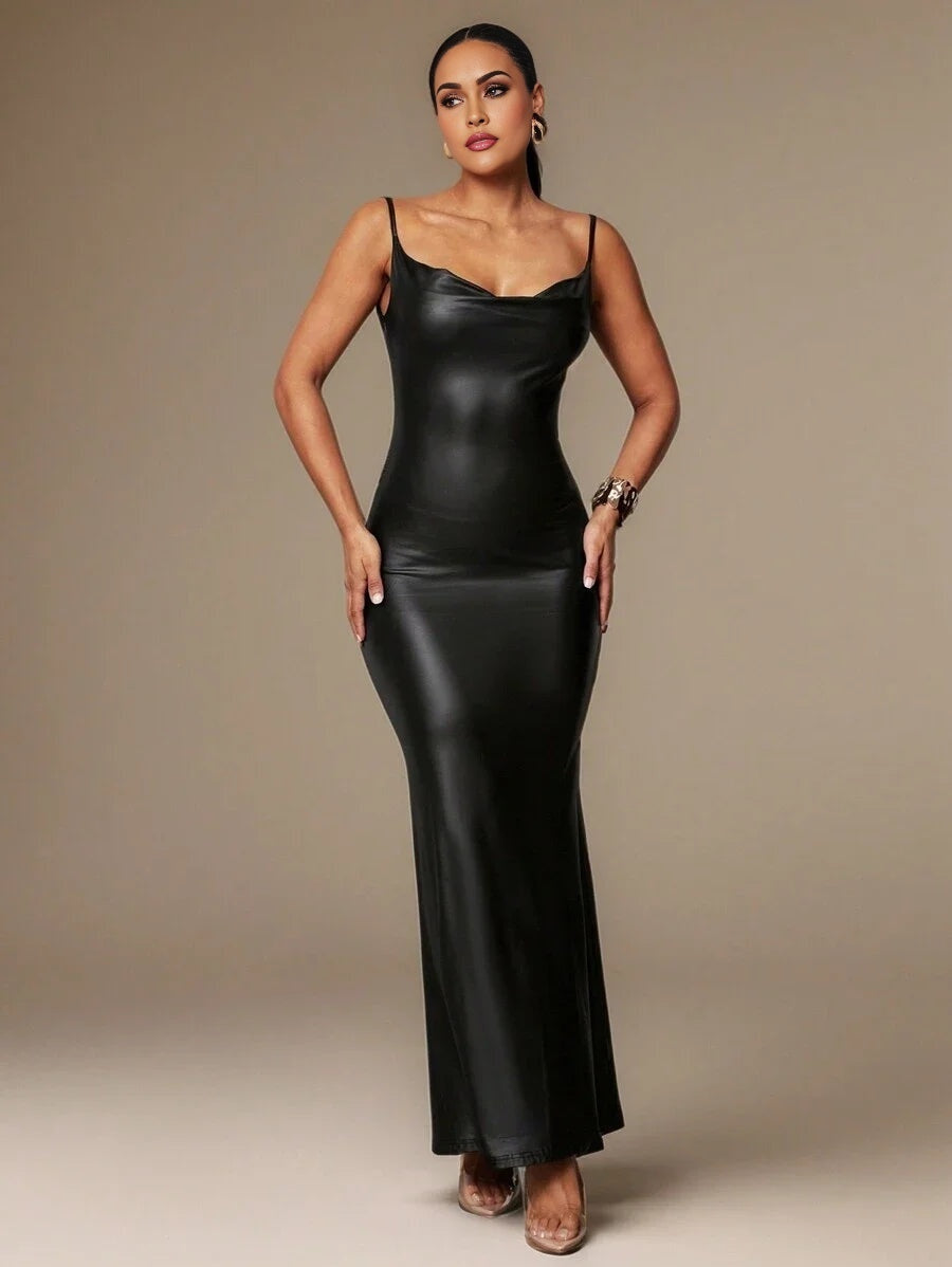 Womens Elegant Gorgeous Autumn And Winter Party Suitable Dress Draped Design Slim Fit Fishtail