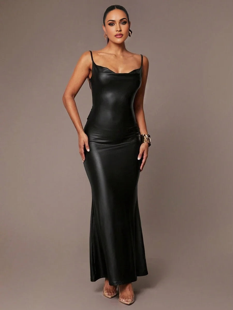 Womens Elegant Gorgeous Autumn And Winter Party Suitable Dress Draped Design Slim Fit Fishtail